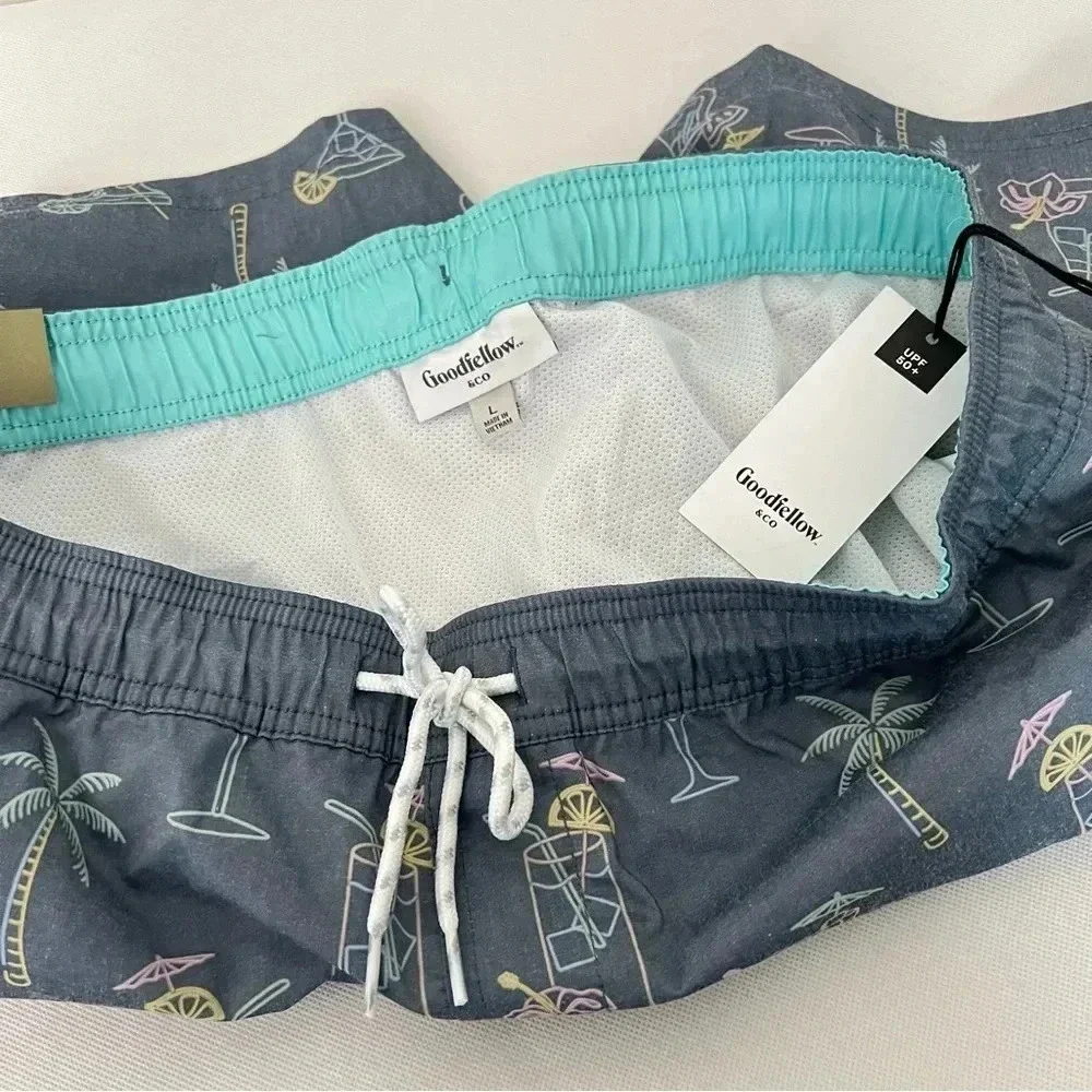 Swim Trunks Cpocktail Time Print Size Large Built -In Brief Blue 7